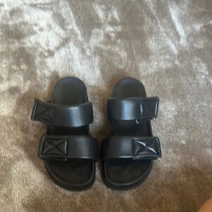 ITALIAN MADE Women's Black Double Strap Sandals